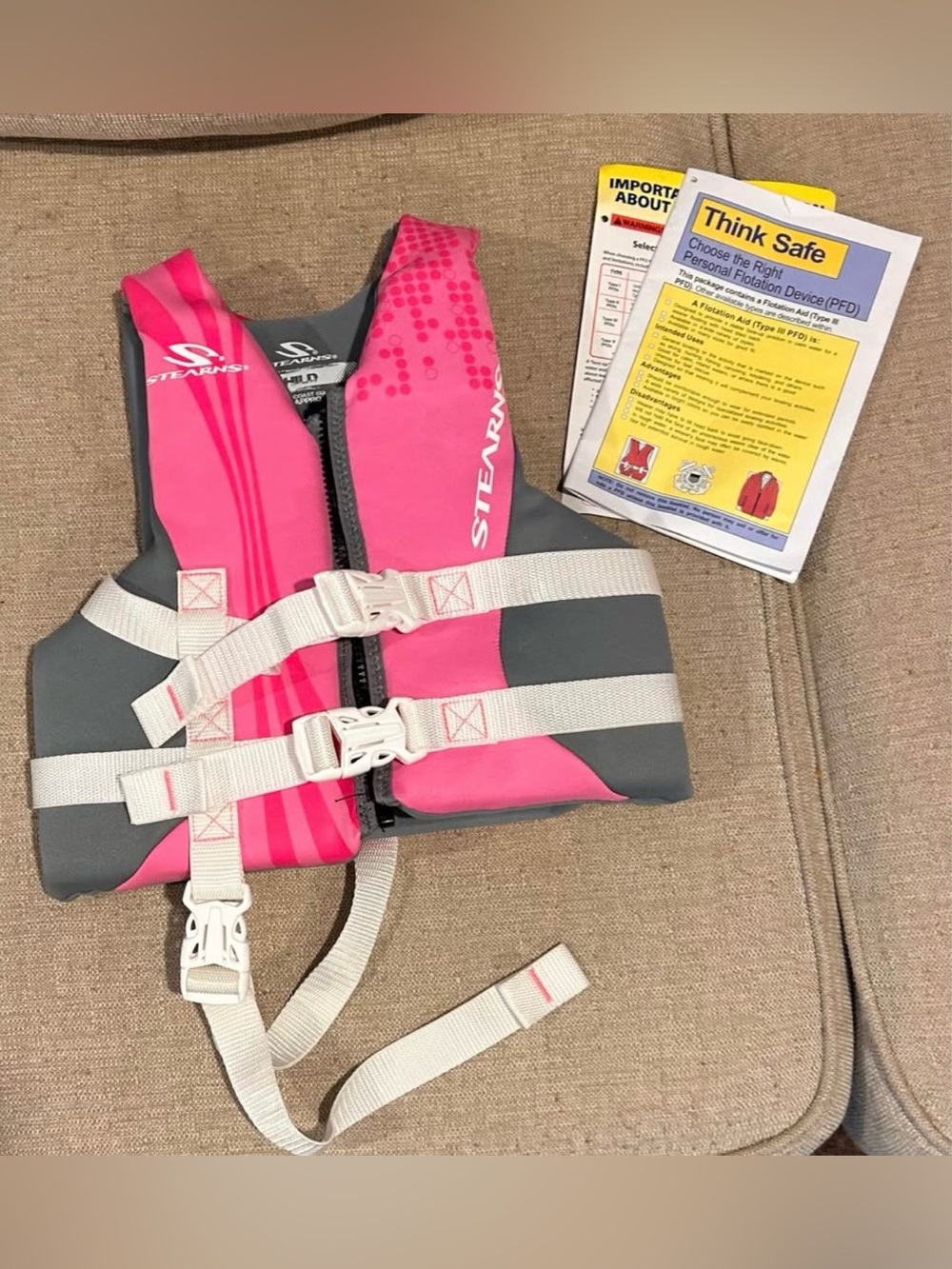 Stearns Kids Pink & Gray Life Jacket - Child Personal Flotation Device